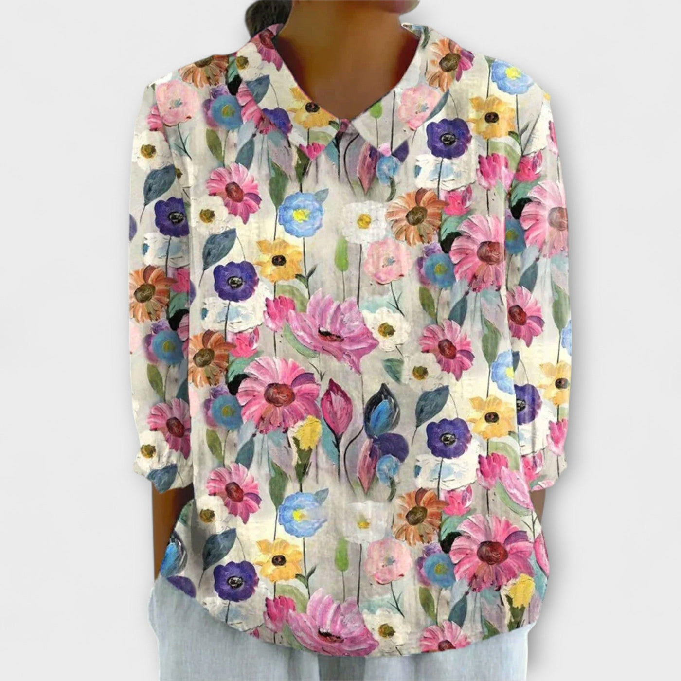 Kelly - Vintage Floral Cotton-Linen Blouse